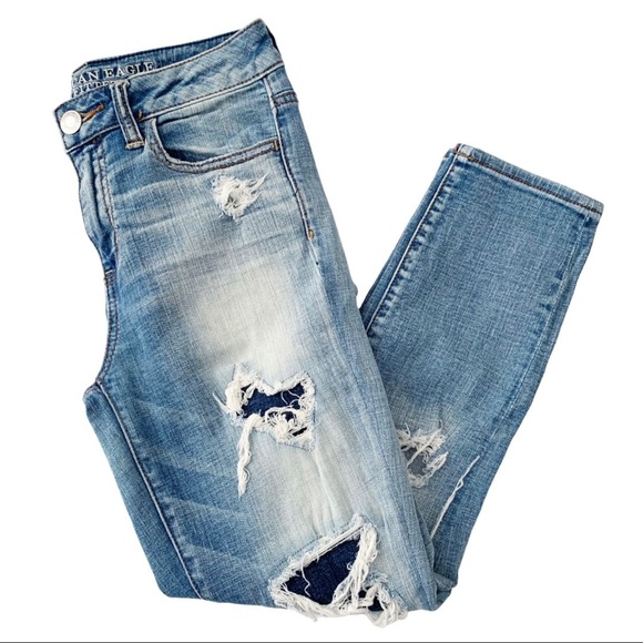 AE Hi-Rise Destroyed Patch Crop Jegging Light Wash - Picture 11 of 13